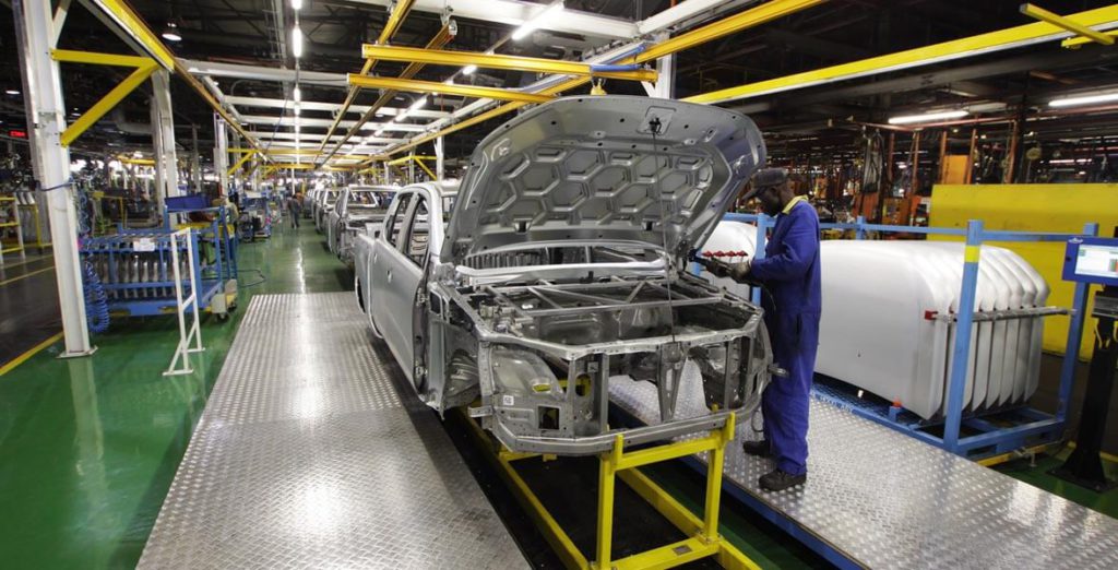 A Ford engineer work on a new Ford Ranger at the Silverton plant assembly line in Pretoria