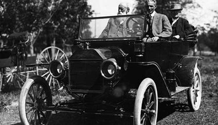 Henry Ford, Thomas Edison, Harvey Firestone, and John Burroughs