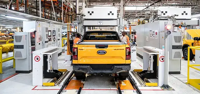 Yellow Ford Ranger in the factory assembly line - Gauteng FACTORY